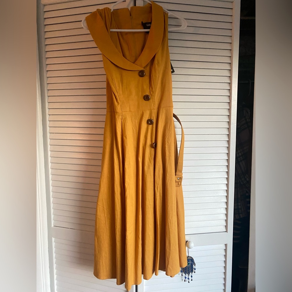 Collectif x ModCloth mustard Sara Swing Dress.